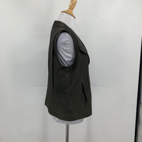 Vince Leather Vest Women S Small Deep Olive Suede Moto Asymmetric Jacket *READ - Picture 6 of 16